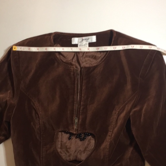 Vintage Jump Velvet Brown Jacket with Beaded Heart Cut Out Size Small - Picture 12 of 14